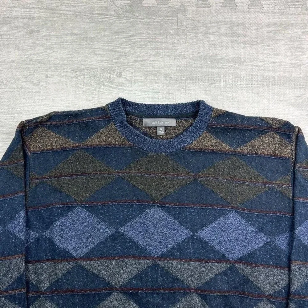 Vintage Croft &‎ Barrow Sweater Adult XL Argyle Striped Geometric Pullover Knit